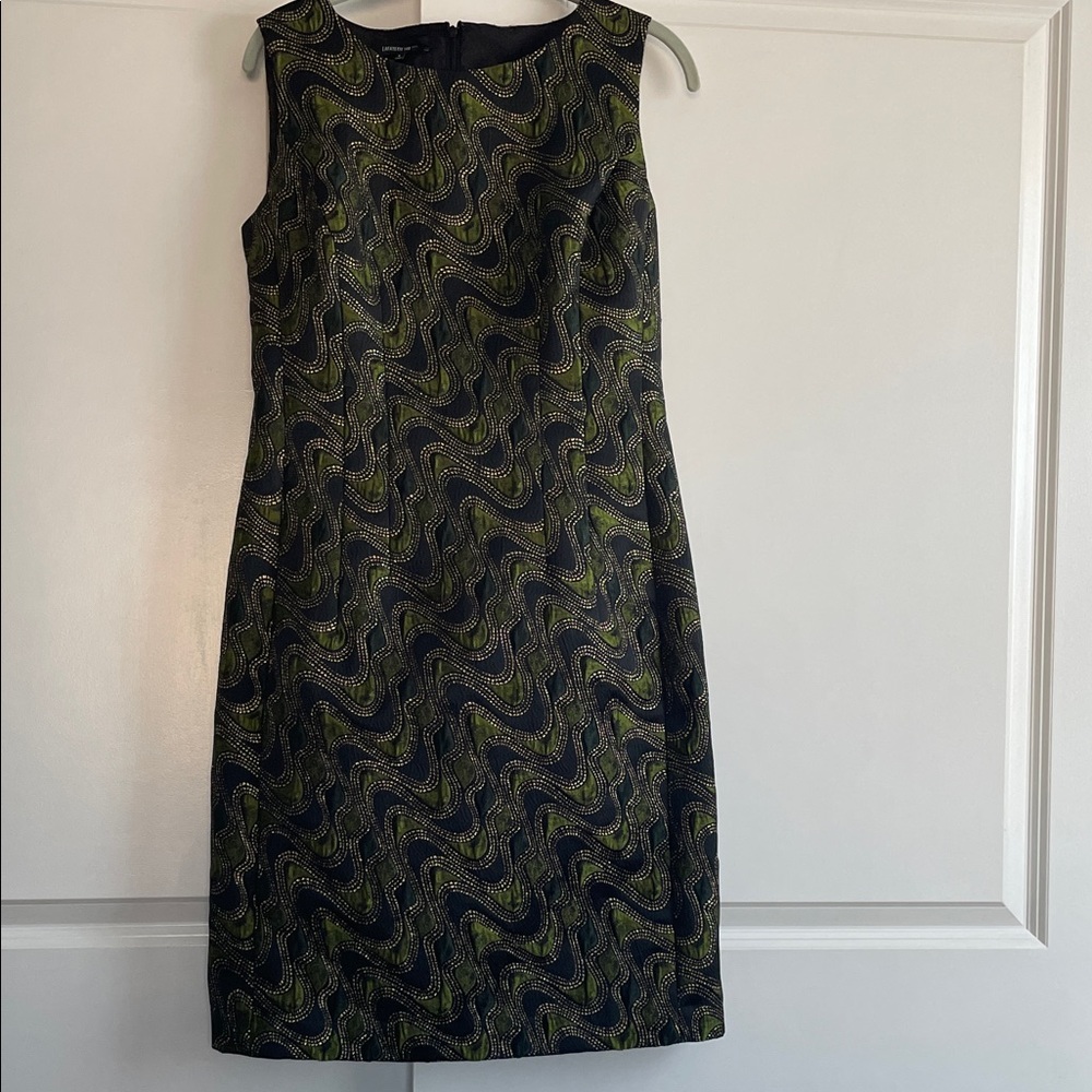 Lafayette 148 New York Black and Yellow Swirl Midi Dress